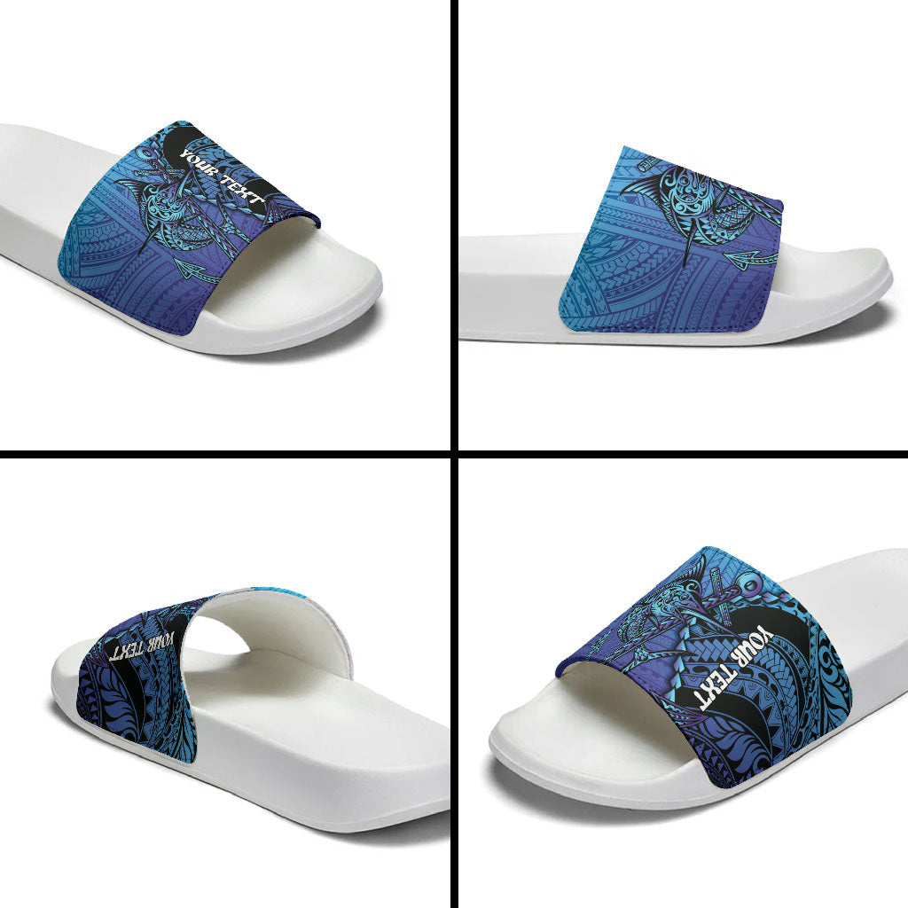 Personalised Polynesia Blue Marlin Fishing Slide Sandals Marlin Anchor Tattoo Polynesian Pattern LT14 - Polynesian Pride