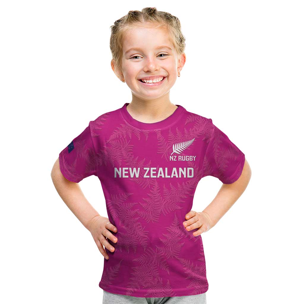 Custom New Zealand Silver Fern Rugby Kid T Shirt Go Aotearoa - Pink Version LT14 Pink - Polynesian Pride