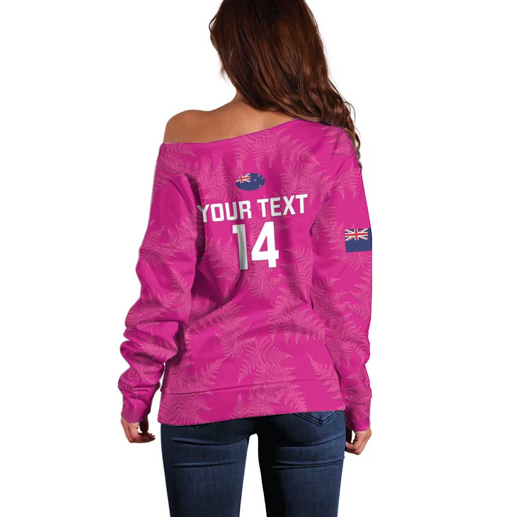 Custom New Zealand Silver Fern Rugby Off Shoulder Sweater Go Aotearoa - Pink Version LT14 - Polynesian Pride