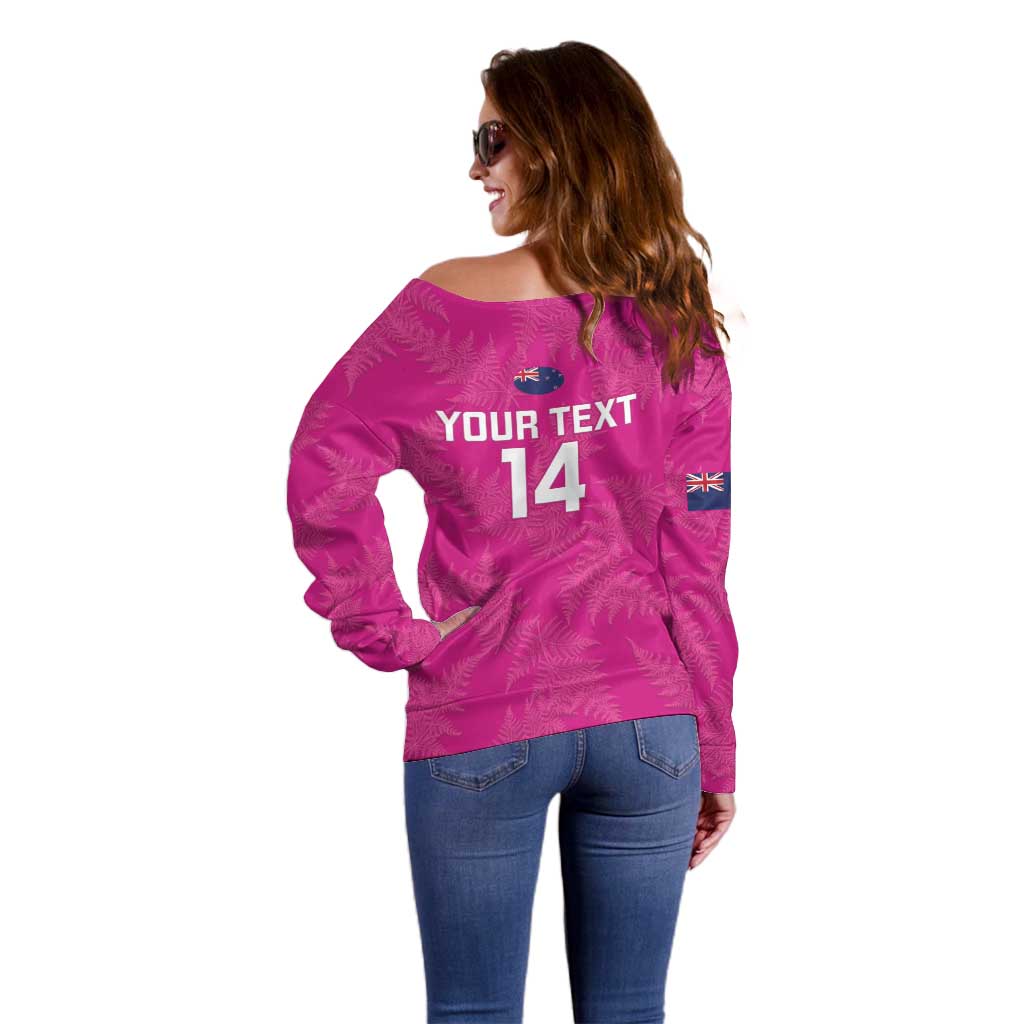 Custom New Zealand Silver Fern Rugby Off Shoulder Sweater Go Aotearoa - Pink Version LT14 - Polynesian Pride