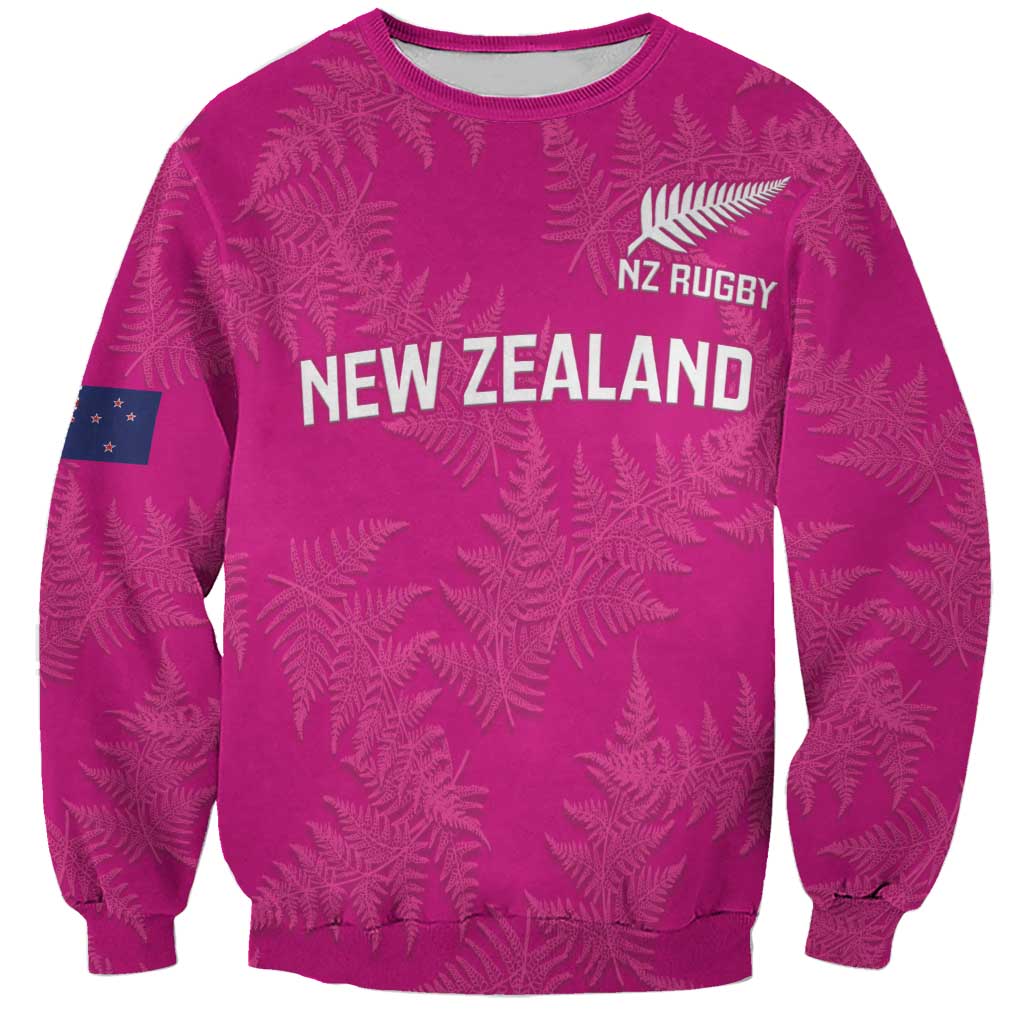 Custom New Zealand Silver Fern Rugby Sweatshirt Go Aotearoa - Pink Version LT14 Unisex Pink - Polynesian Pride