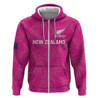 Custom New Zealand Silver Fern Rugby Zip Hoodie Go Aotearoa - Pink Version LT14 Zip Hoodie Pink - Polynesian Pride