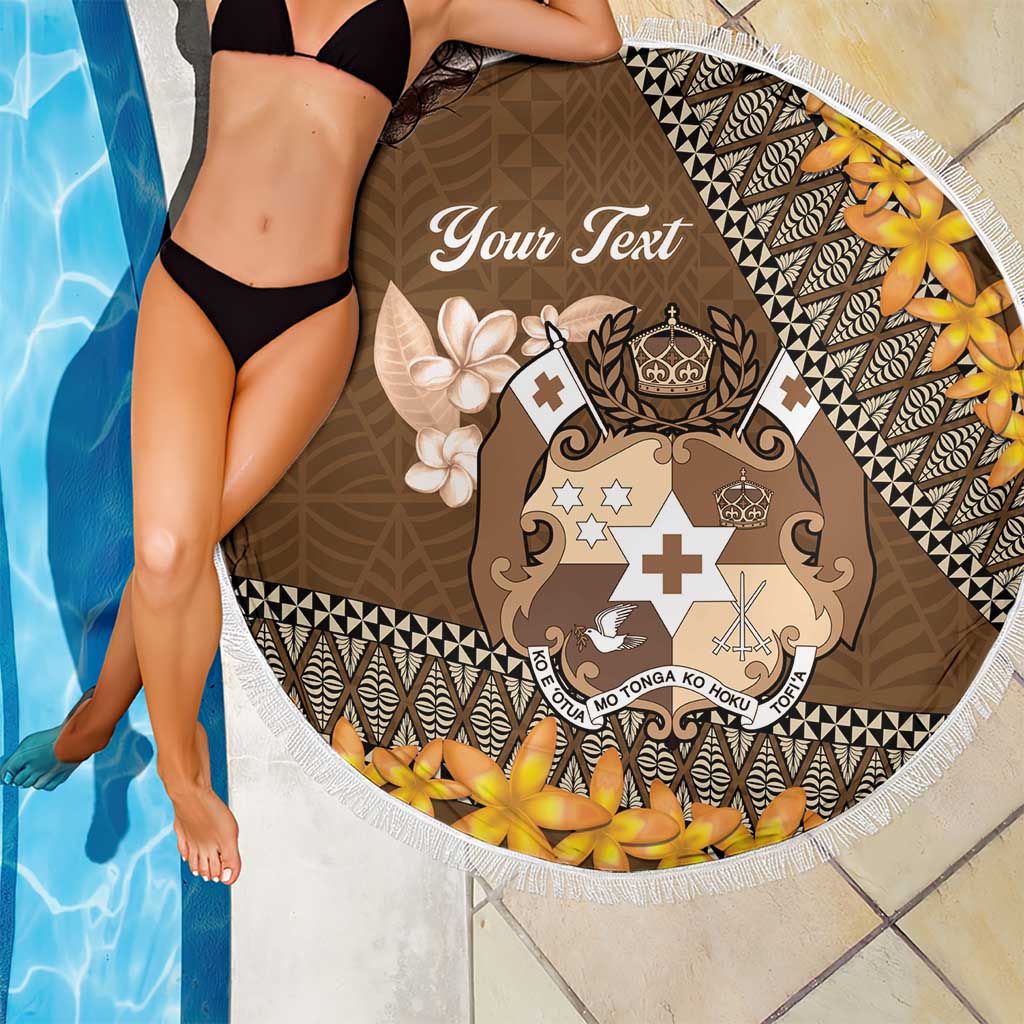 Personalised Tonga Language Week Beach Blanket Malo e Lelei Tongan Ngatu Pattern - Brown LT14 - Polynesian Pride