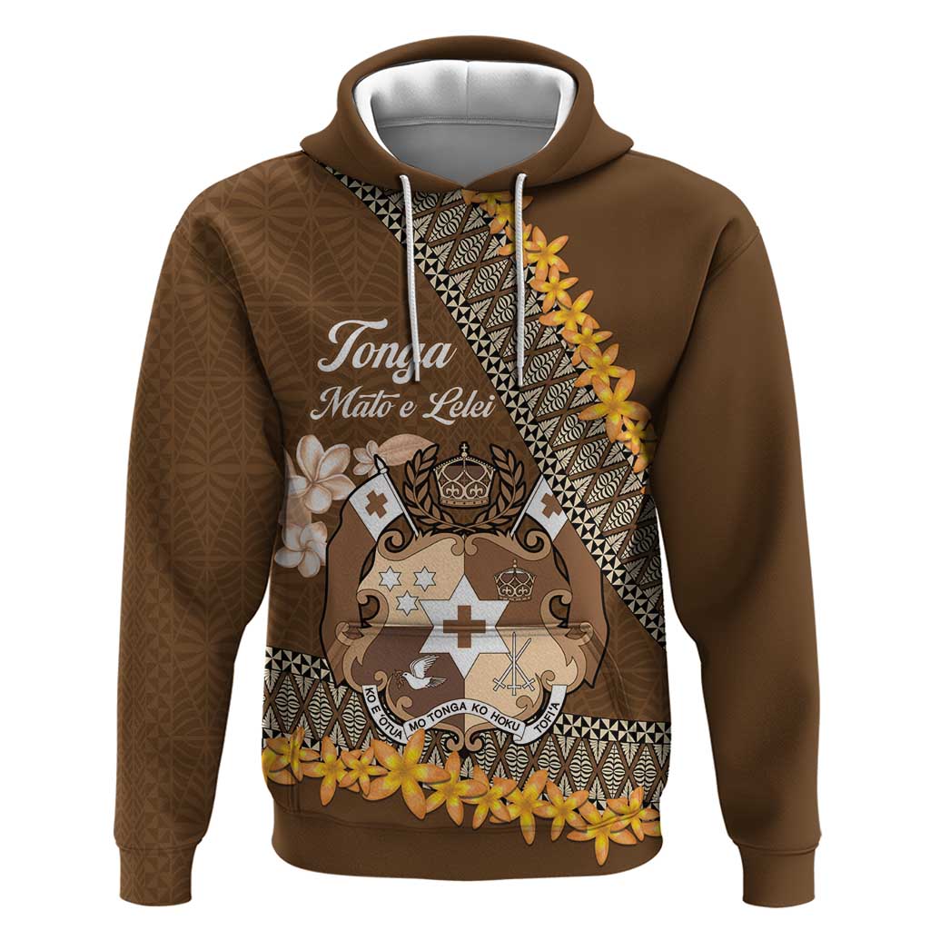 Personalised Tonga Language Week Hoodie Malo e Lelei Tongan Ngatu Pattern - Brown