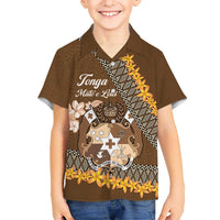 Personalised Tonga Language Week Kid Hawaiian Shirt Malo e Lelei Tongan Ngatu Pattern - Brown LT14 Kid Brown - Polynesian Pride