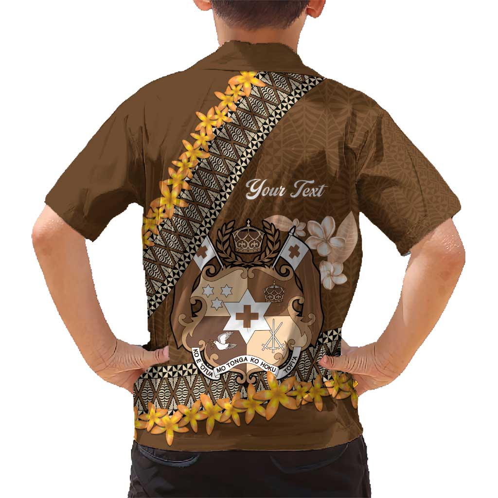 Personalised Tonga Language Week Kid Hawaiian Shirt Malo e Lelei Tongan Ngatu Pattern - Brown LT14 - Polynesian Pride