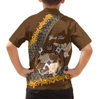 Personalised Tonga Language Week Kid Hawaiian Shirt Malo e Lelei Tongan Ngatu Pattern - Brown LT14 - Polynesian Pride