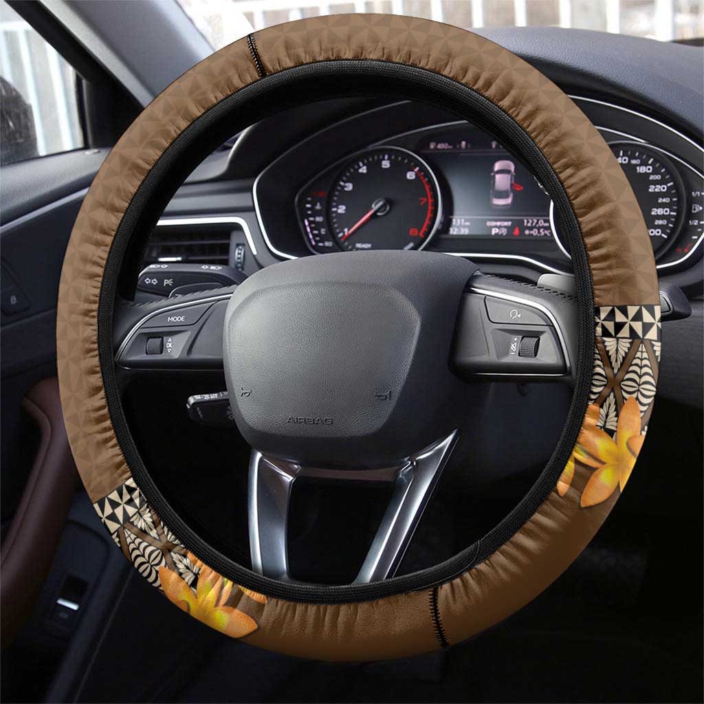 Tonga Language Week Steering Wheel Cover Malo e Lelei Tongan Ngatu Pattern - Brown LT14 - Polynesian Pride