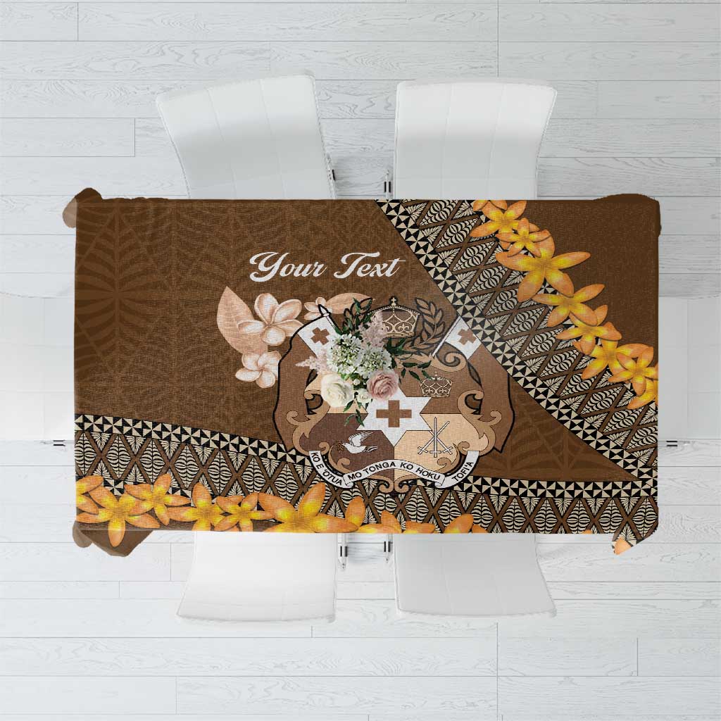 Personalised Tonga Language Week Tablecloth Malo e Lelei Tongan Ngatu Pattern - Brown