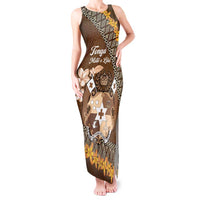 Personalised Tonga Language Week Tank Maxi Dress Malo e Lelei Tongan Ngatu Pattern - Brown LT14 Women Brown - Polynesian Pride