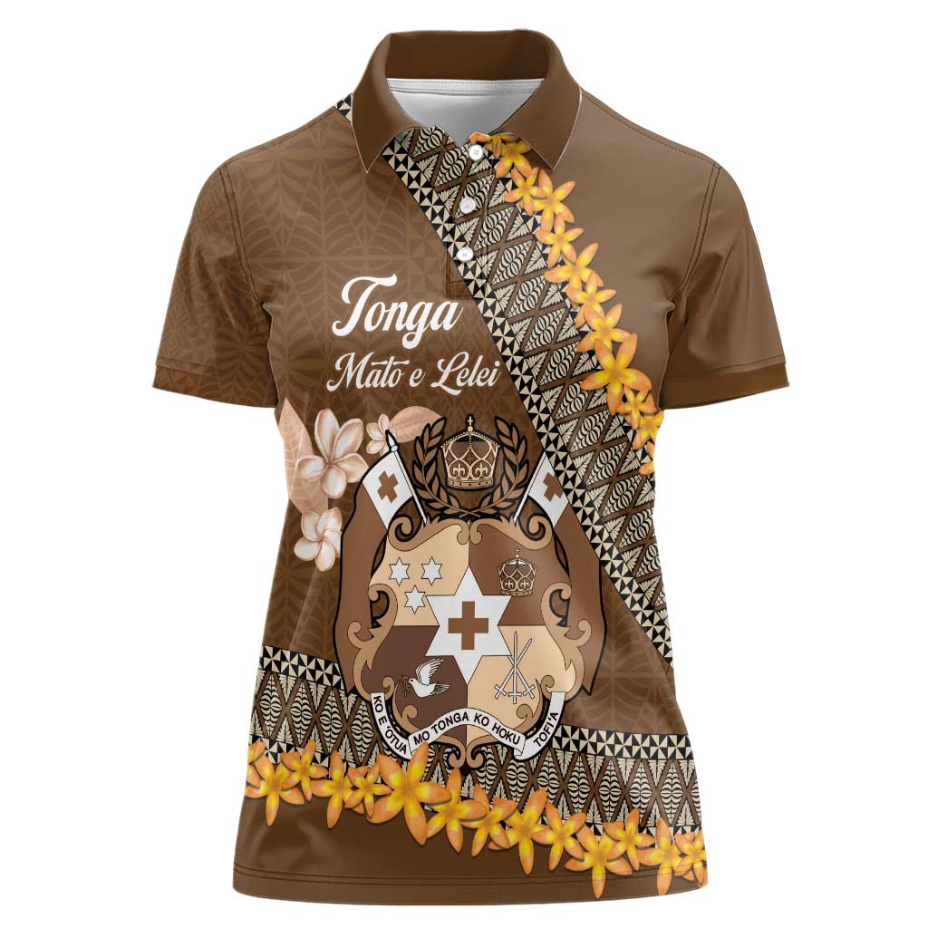 Personalised Tonga Language Week Women Polo Shirt Malo e Lelei Tongan Ngatu Pattern - Brown LT14 Female Brown - Polynesian Pride