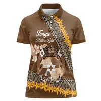 Personalised Tonga Language Week Women Polo Shirt Malo e Lelei Tongan Ngatu Pattern - Brown LT14 Female Brown - Polynesian Pride