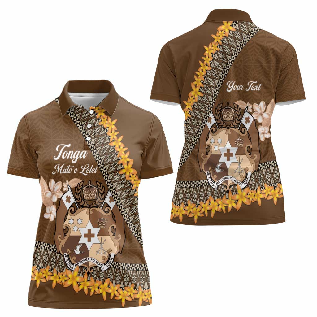 Personalised Tonga Language Week Women Polo Shirt Malo e Lelei Tongan Ngatu Pattern - Brown LT14 - Polynesian Pride