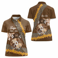Personalised Tonga Language Week Women Polo Shirt Malo e Lelei Tongan Ngatu Pattern - Brown LT14 - Polynesian Pride