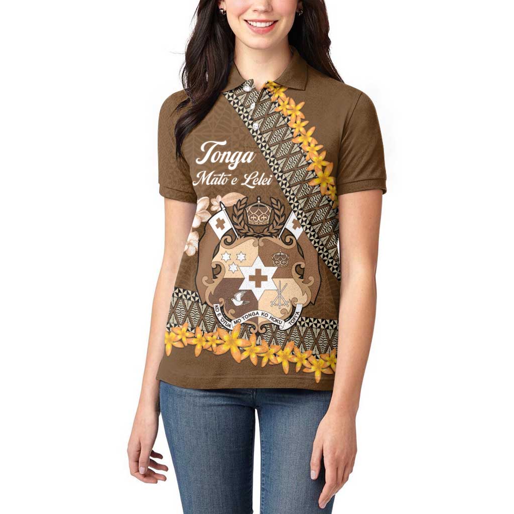 Personalised Tonga Language Week Women Polo Shirt Malo e Lelei Tongan Ngatu Pattern - Brown LT14 - Polynesian Pride