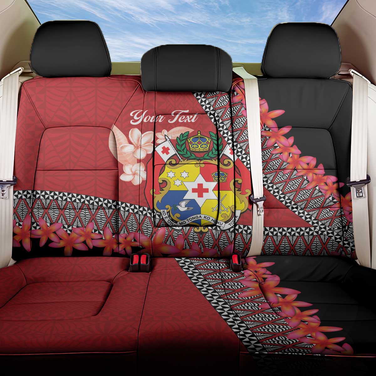 Personalised Tonga Language Week Back Car Seat Cover Malo e Lelei Tongan Ngatu Pattern - Red LT14 One Size Red - Polynesian Pride