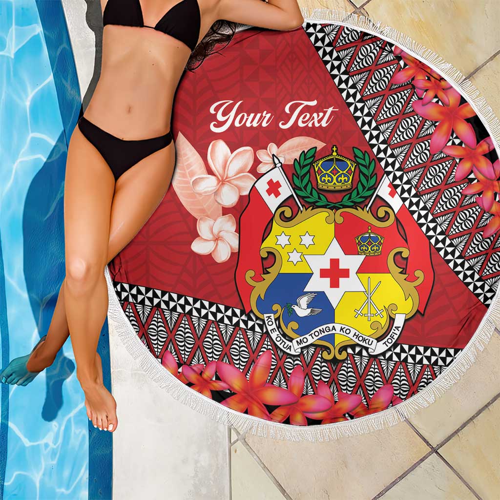 Personalised Tonga Language Week Beach Blanket Malo e Lelei Tongan Ngatu Pattern - Red LT14 - Polynesian Pride