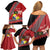 Personalised Tonga Language Week Family Matching Off Shoulder Short Dress and Hawaiian Shirt Malo e Lelei Tongan Ngatu Pattern - Red