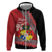Personalised Tonga Language Week Hoodie Malo e Lelei Tongan Ngatu Pattern - Red LT14 Zip Hoodie Red - Polynesian Pride