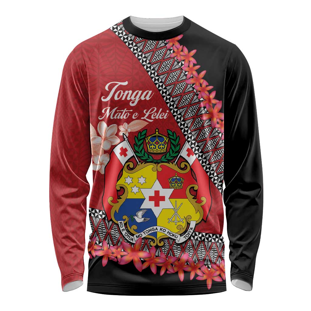 Personalised Tonga Language Week Long Sleeve Shirt Malo e Lelei Tongan Ngatu Pattern - Red LT14 Unisex Red - Polynesian Pride