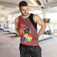 Personalised Tonga Language Week Men Tank Top Malo e Lelei Tongan Ngatu Pattern - Red LT14 Red - Polynesian Pride