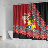 Personalised Tonga Language Week Shower Curtain Malo e Lelei Tongan Ngatu Pattern - Red LT14 - Polynesian Pride