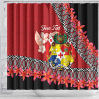 Personalised Tonga Language Week Shower Curtain Malo e Lelei Tongan Ngatu Pattern - Red LT14 - Polynesian Pride