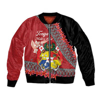 Personalised Tonga Language Week Sleeve Zip Bomber Jacket Malo e Lelei Tongan Ngatu Pattern - Red LT14 Unisex Red - Polynesian Pride