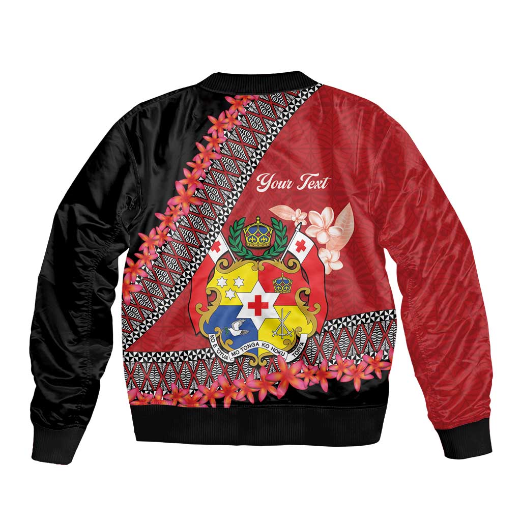 Personalised Tonga Language Week Sleeve Zip Bomber Jacket Malo e Lelei Tongan Ngatu Pattern - Red LT14 - Polynesian Pride