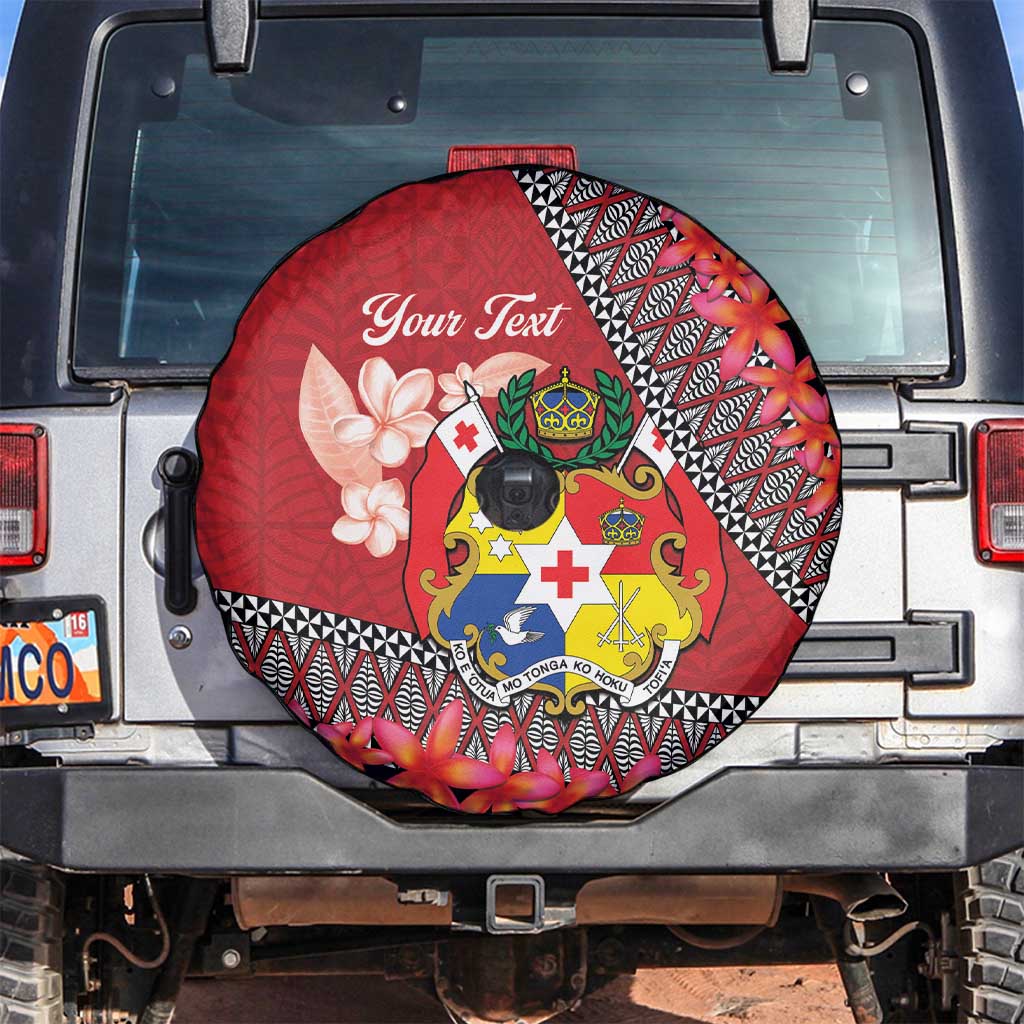 Personalised Tonga Language Week Spare Tire Cover Malo e Lelei Tongan Ngatu Pattern - Red