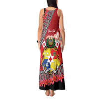 Personalised Tonga Language Week Tank Maxi Dress Malo e Lelei Tongan Ngatu Pattern - Red LT14 - Polynesian Pride