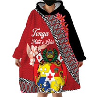 Personalised Tonga Language Week Wearable Blanket Hoodie Malo e Lelei Tongan Ngatu Pattern - Red LT14 - Polynesian Pride