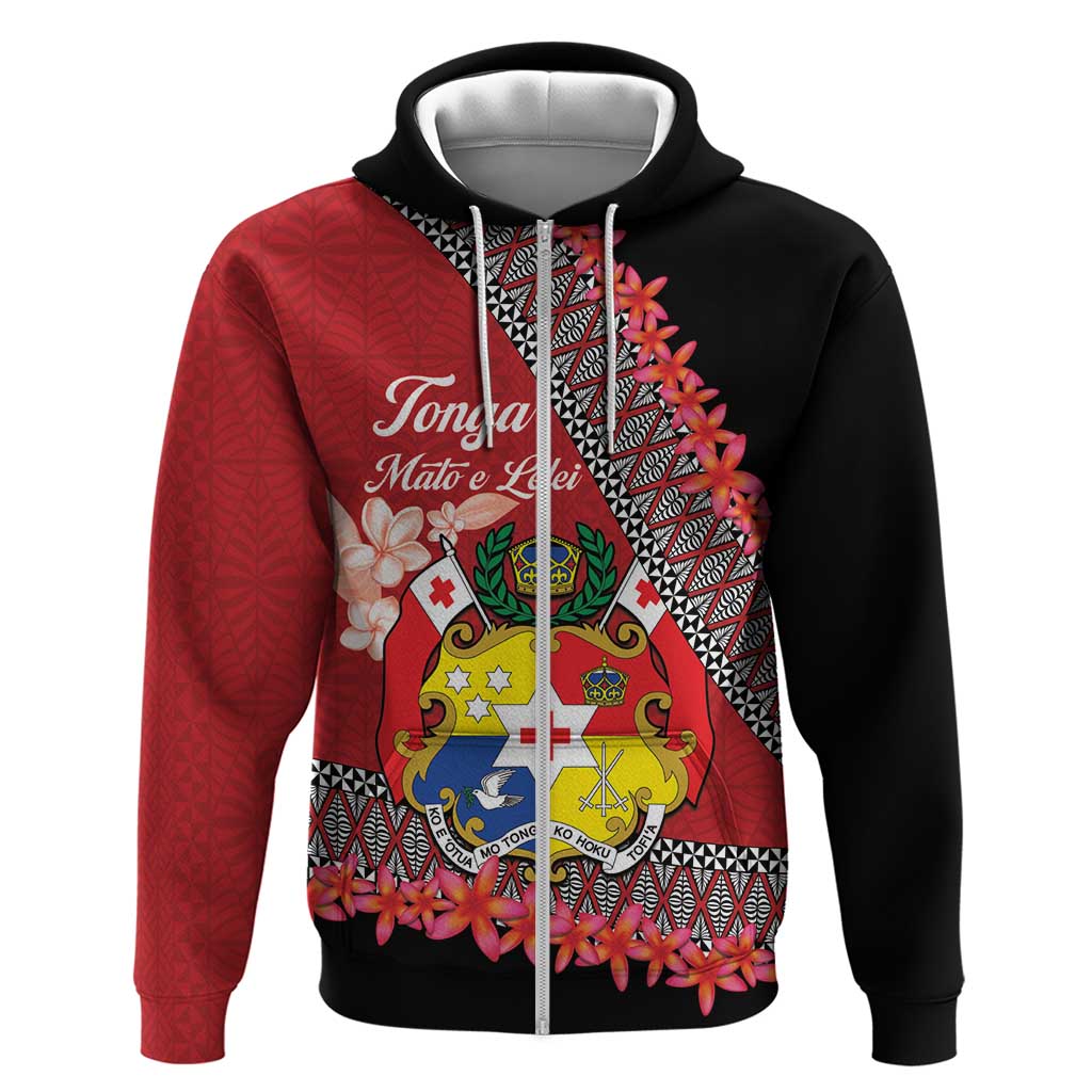 Personalised Tonga Language Week Zip Hoodie Malo e Lelei Tongan Ngatu Pattern - Red LT14 Zip Hoodie Red - Polynesian Pride