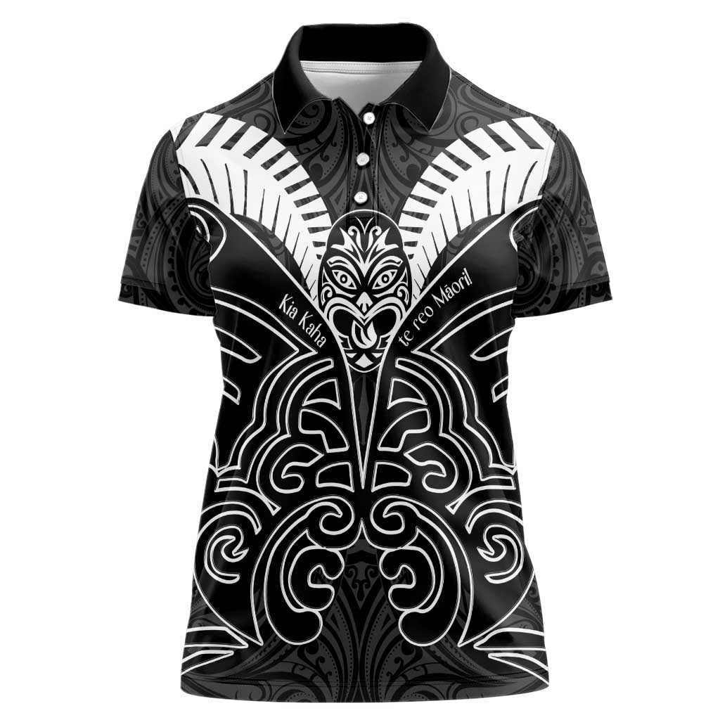 Kia Kaha Te Reo Maori Women Polo Shirt Aotearoa Hei Tiki With Hongi LT14 Female Black - Polynesian Pride