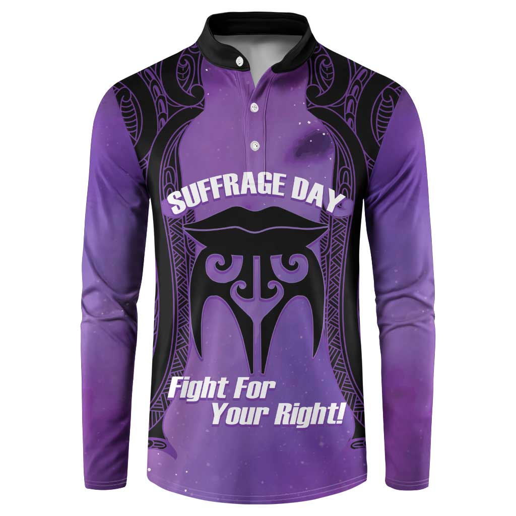 Personalised New Zealand Suffrage Day Button Sweatshirt Maori Tattoo Galaxy Vibe LT14 Purple - Polynesian Pride