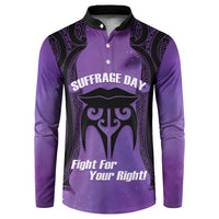 Personalised New Zealand Suffrage Day Button Sweatshirt Maori Tattoo Galaxy Vibe LT14 Purple - Polynesian Pride