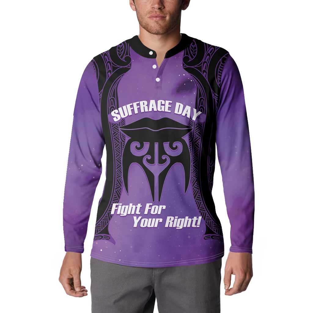 Personalised New Zealand Suffrage Day Button Sweatshirt Maori Tattoo Galaxy Vibe LT14 - Polynesian Pride