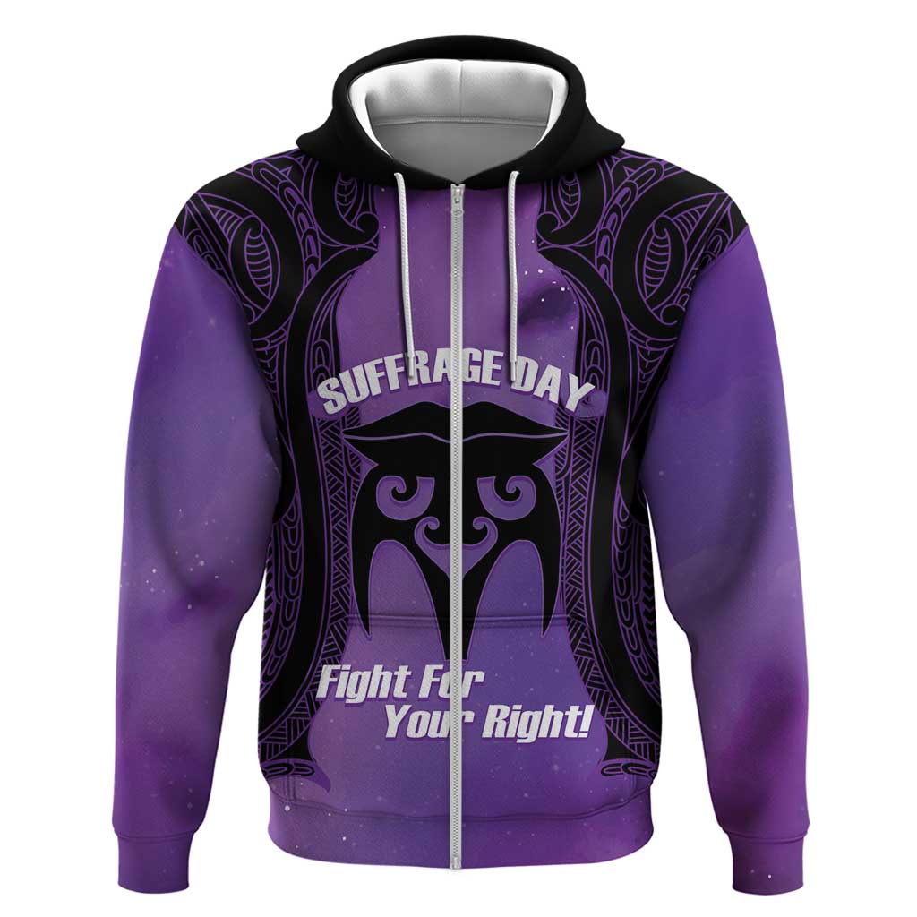 Personalised New Zealand Suffrage Day Hoodie Maori Tattoo Galaxy Vibe LT14 Zip Hoodie Purple - Polynesian Pride
