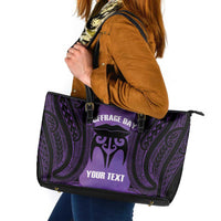 Personalised New Zealand Suffrage Day Leather Tote Bag Maori Tattoo Galaxy Vibe LT14 Purple - Polynesian Pride