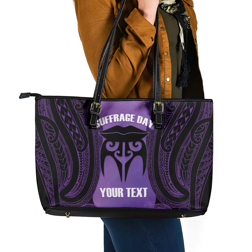 Personalised New Zealand Suffrage Day Leather Tote Bag Maori Tattoo Galaxy Vibe LT14 - Polynesian Pride