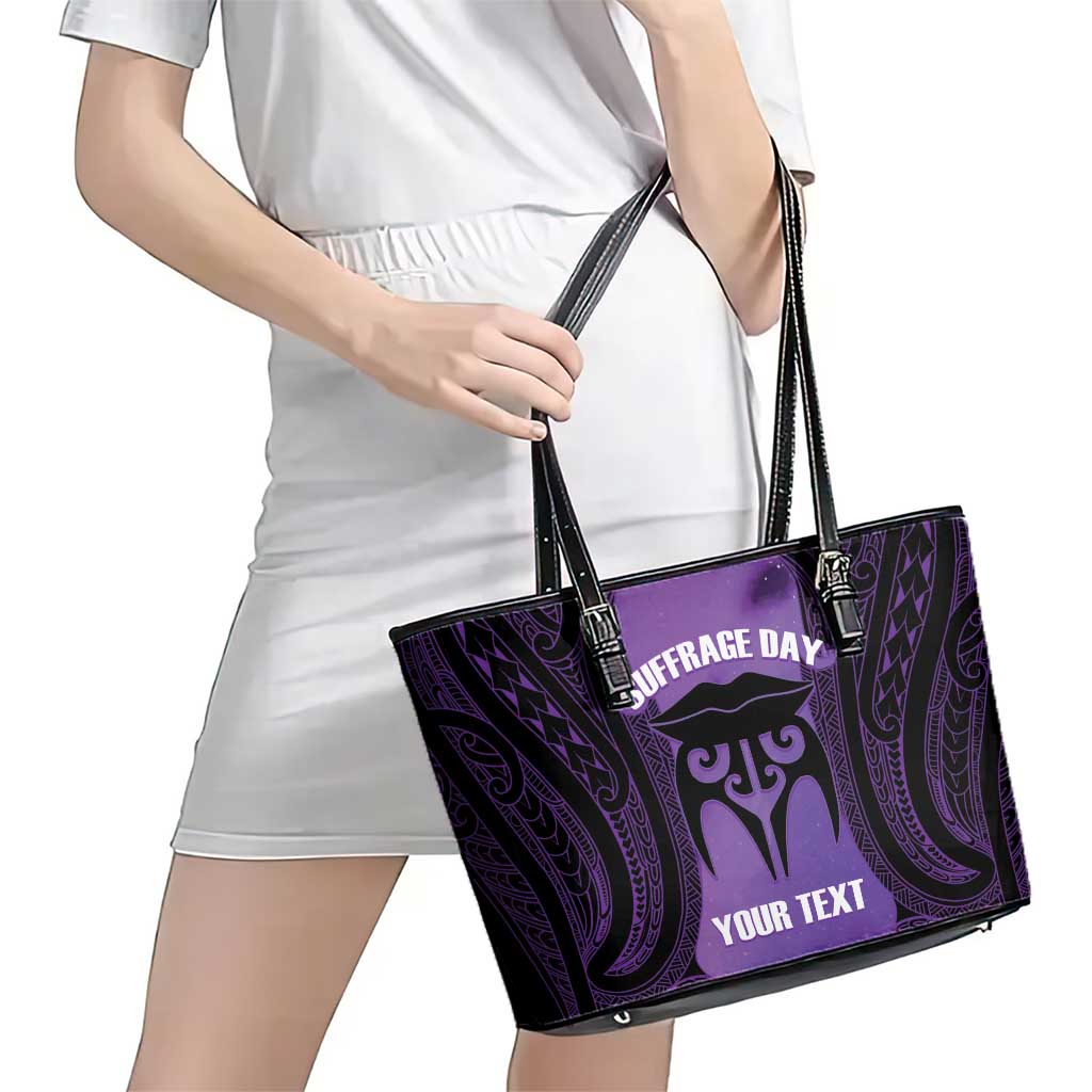 Personalised New Zealand Suffrage Day Leather Tote Bag Maori Tattoo Galaxy Vibe LT14 - Polynesian Pride