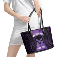 Personalised New Zealand Suffrage Day Leather Tote Bag Maori Tattoo Galaxy Vibe LT14 - Polynesian Pride
