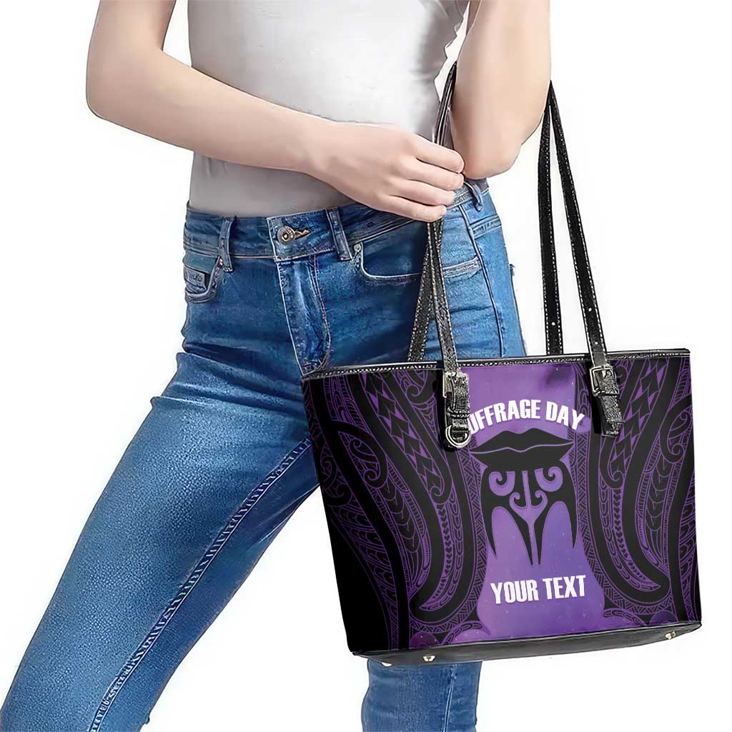 Personalised New Zealand Suffrage Day Leather Tote Bag Maori Tattoo Galaxy Vibe LT14 - Polynesian Pride