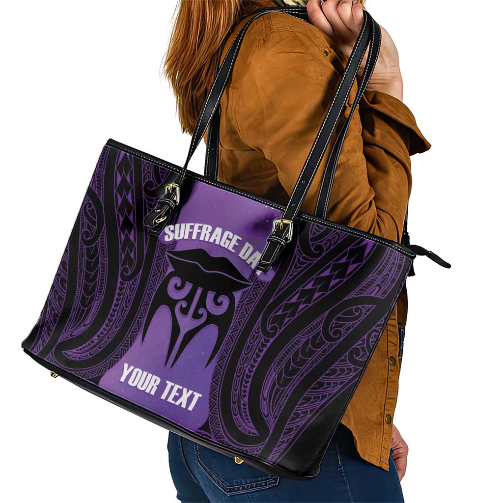 Personalised New Zealand Suffrage Day Leather Tote Bag Maori Tattoo Galaxy Vibe LT14 - Polynesian Pride