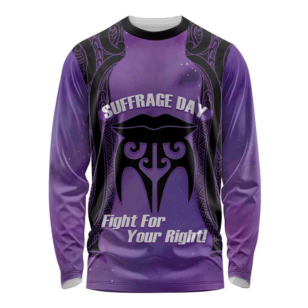 Personalised New Zealand Suffrage Day Long Sleeve Shirt Maori Tattoo Galaxy Vibe LT14 Unisex Purple - Polynesian Pride