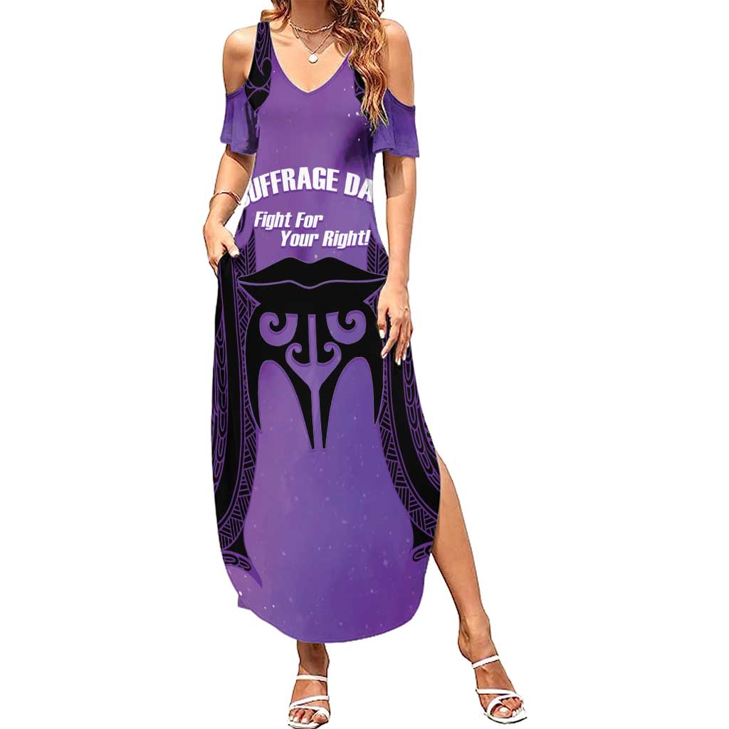 Personalised New Zealand Suffrage Day Summer Maxi Dress Maori Tattoo Galaxy Vibe LT14 Women Purple - Polynesian Pride