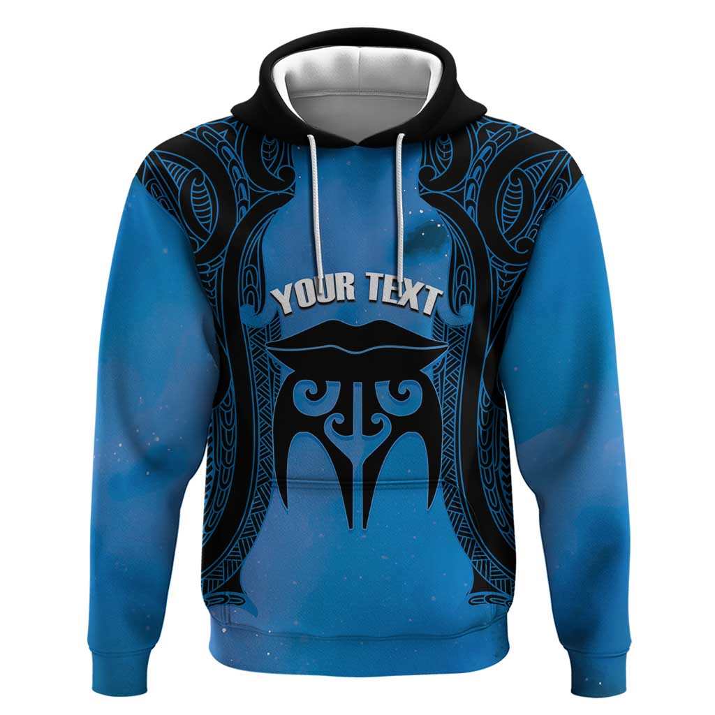 Personalised Moko Kauae New Zealand Hoodie Maori Chin Tattoo Blue LT14 Pullover Hoodie Blue - Polynesian Pride