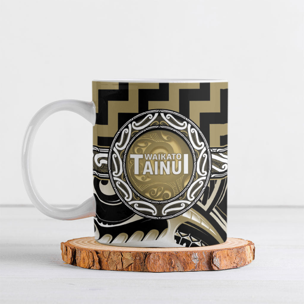 Aotearoa Waikato Tainui Personalised Ceramic Mug Maori Iwi Poutama Puhoro Tattoo LT14 Old Yellow - Polynesian Pride