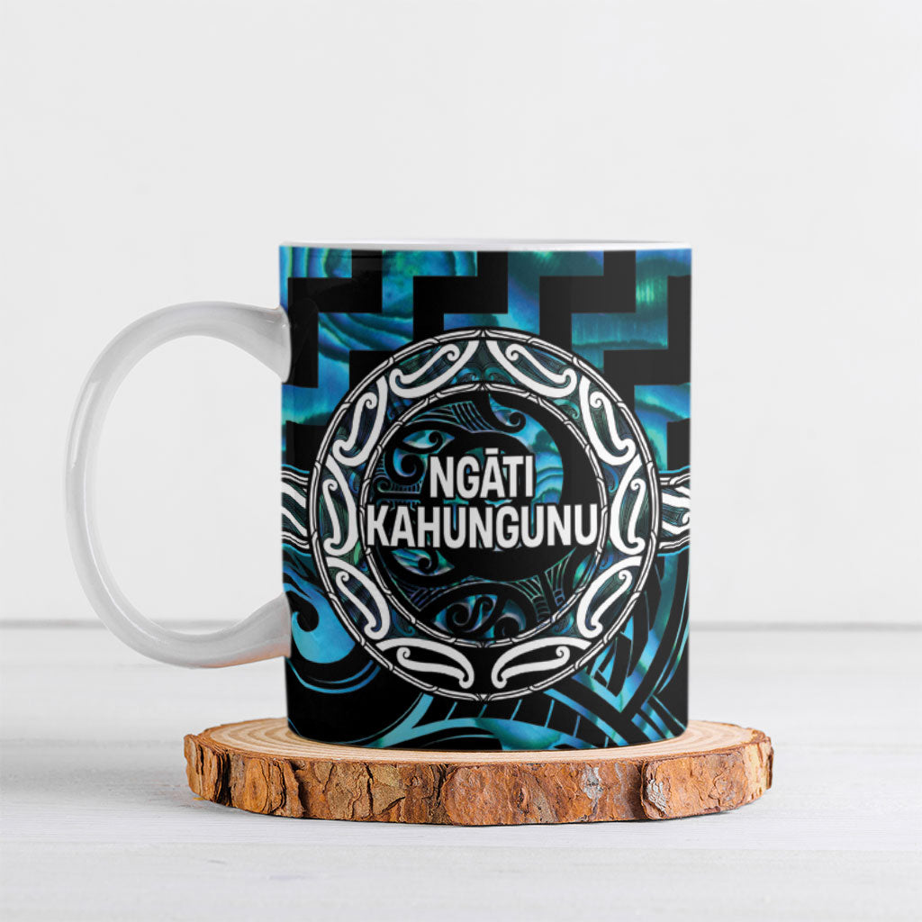Aotearoa Ngati Kahungunu Personalised Ceramic Mug Maori Iwi Poutama Puhoro Tattoo LT14 Turquoise - Polynesian Pride