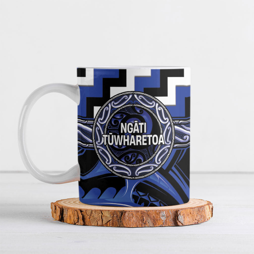 Aotearoa Ngati Tuwharetoa Personalised Ceramic Mug Maori Iwi Poutama Puhoro Tattoo LT14 Blue - Polynesian Pride